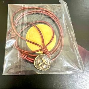 Unisex cross leather necklace, new never worn